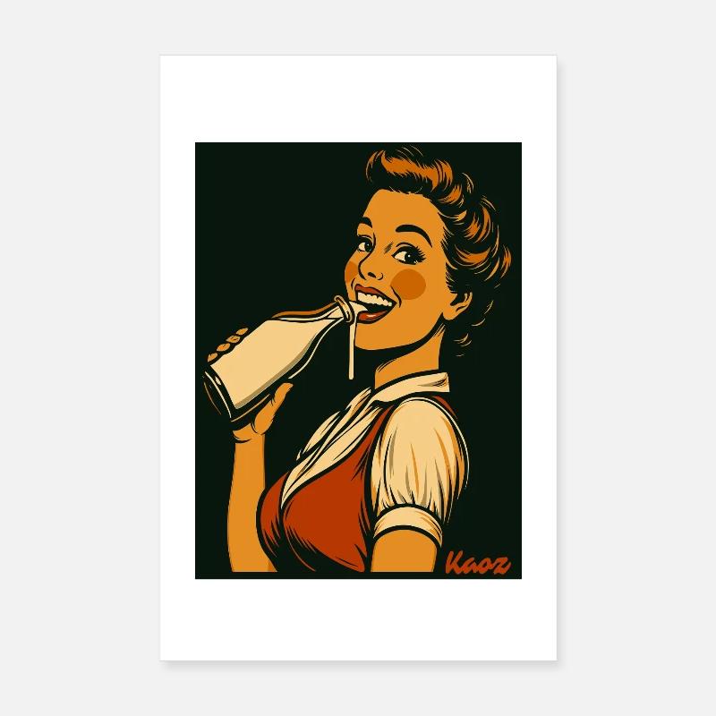 Retro lady with milk drink Poster 8" x 12" (20x30 cm)