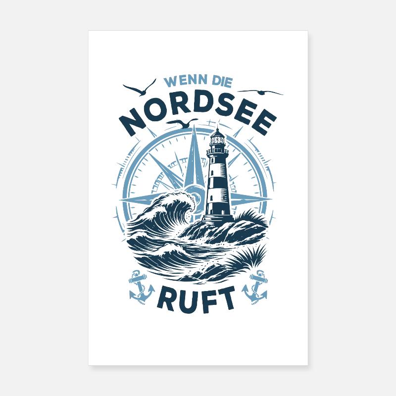 Wenn die Nordsee ruft | Leuchtturm Kompass Poster 20x30 cm