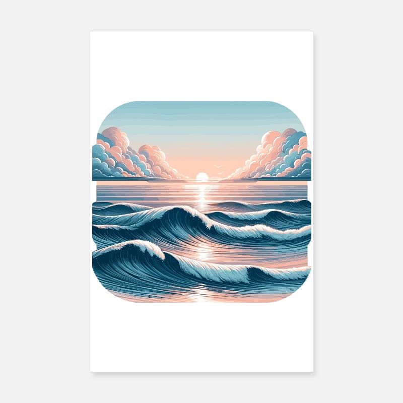 Sunset waves at the ocean Poster 8" x 12" (20x30 cm)