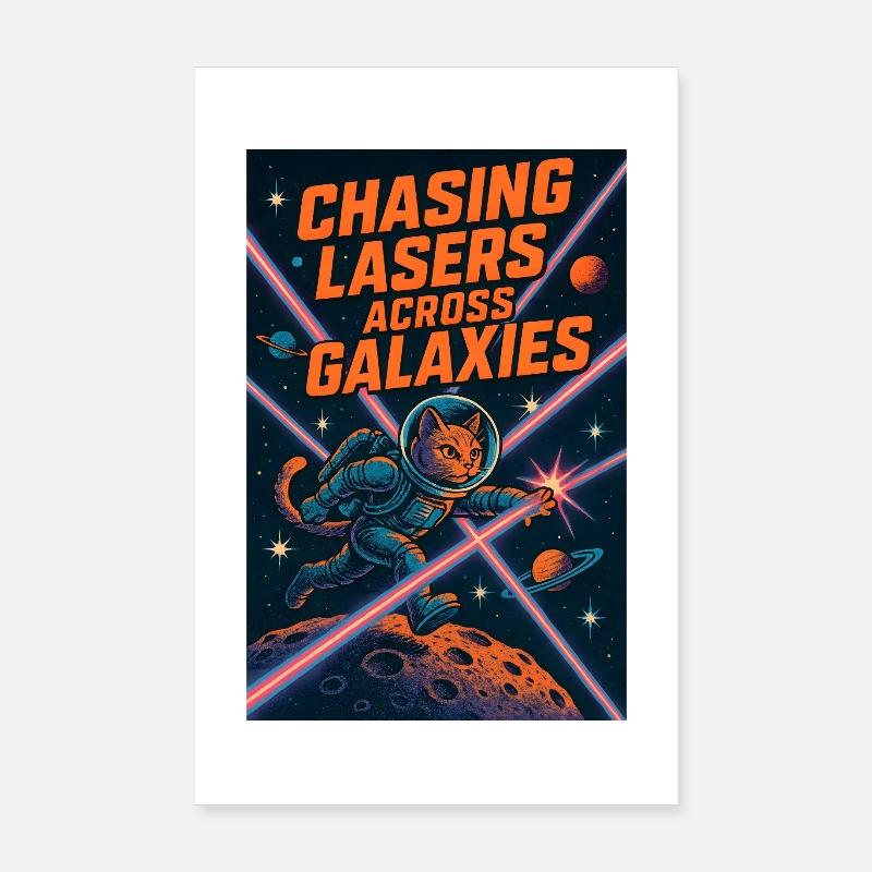 Chasse au laser à travers les galaxies | Space Cat Science-Fi Poster 20 x 30 cm