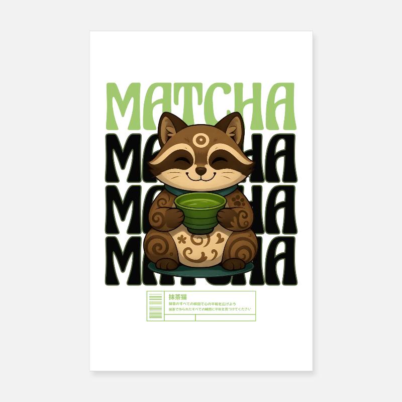 Matcha Chaton Maneki Neko Poster 20 x 30 cm