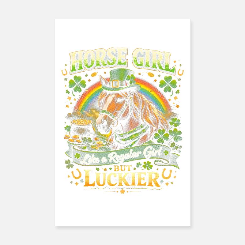 Fille cheval à la chance arc-en-ciel Poster 20 x 30 cm