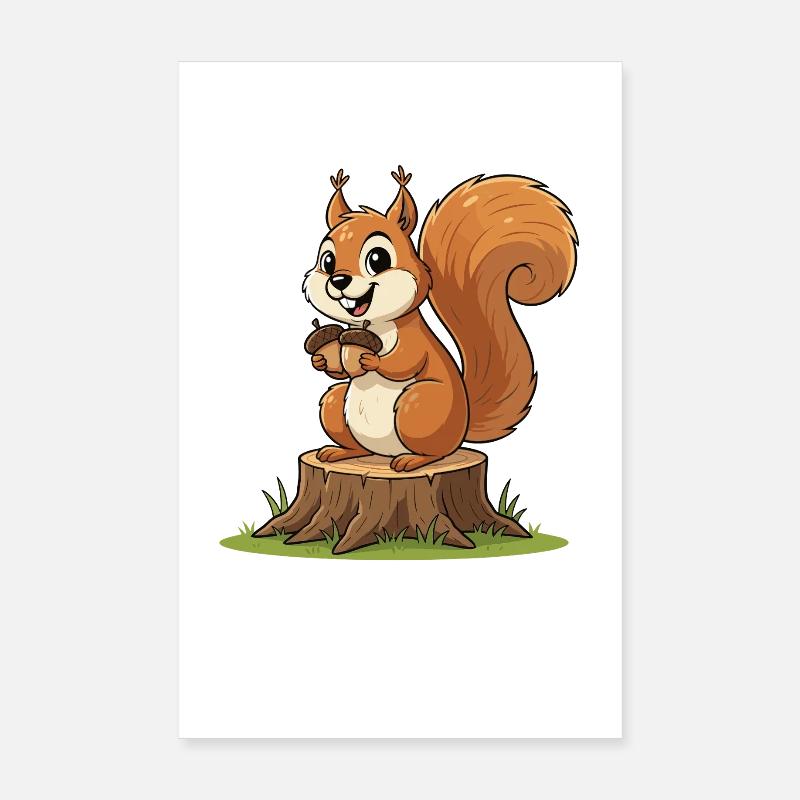 Eichhörnchen am Baumstumpf mit Eichel Poster 20x30 cm