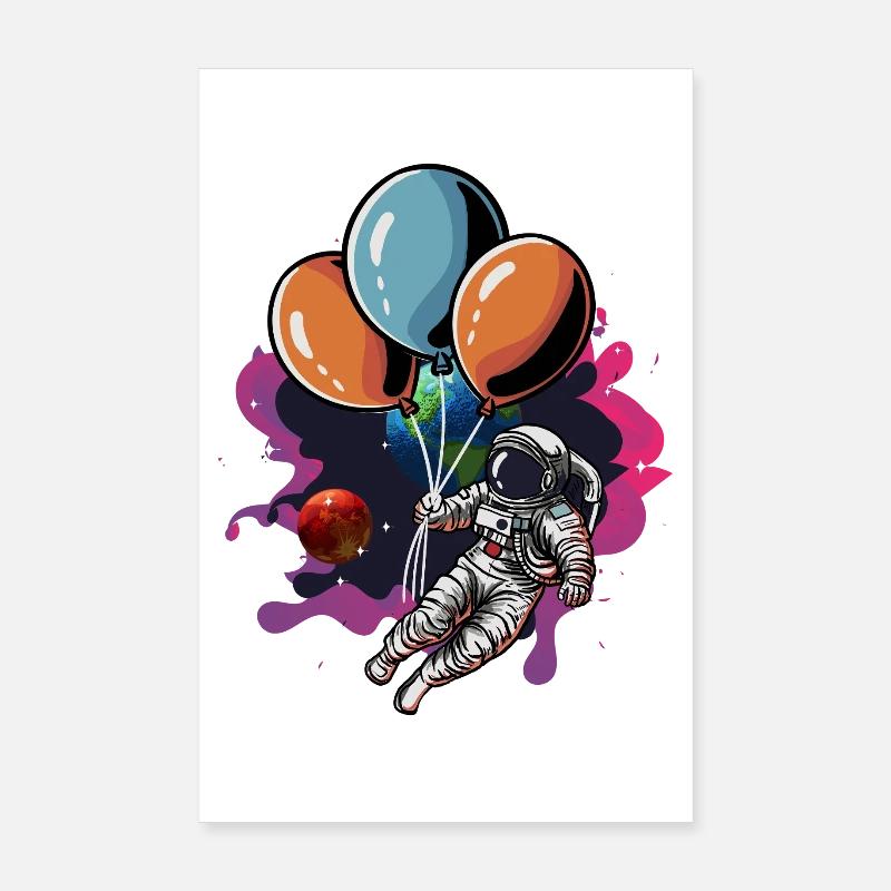 Astronaute avec essaim de ballons dans l’espace Poster 20 x 30 cm