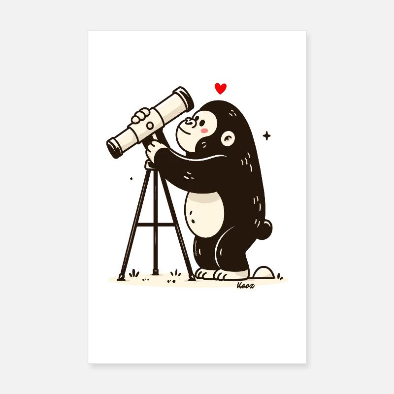 Petit singe avec télescope Poster 20 x 30 cm