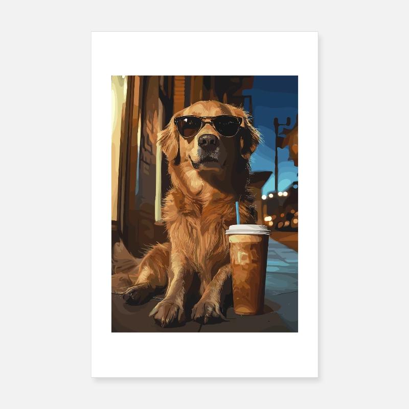 Golden Retriever mit Eiskaffee Poster 20x30 cm