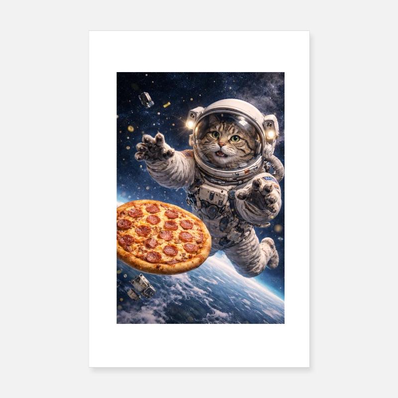 Un chat astronaute sauve une pizza dans l’espace Poster 20 x 30 cm