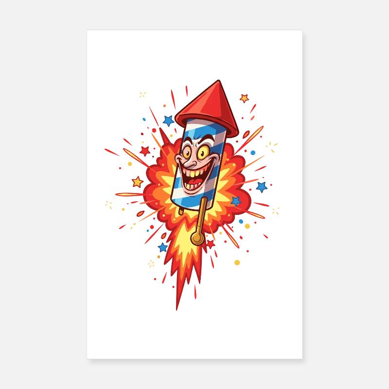 Laughing Rocket Cartoon Explosion Poster 8" x 12" (20x30 cm)