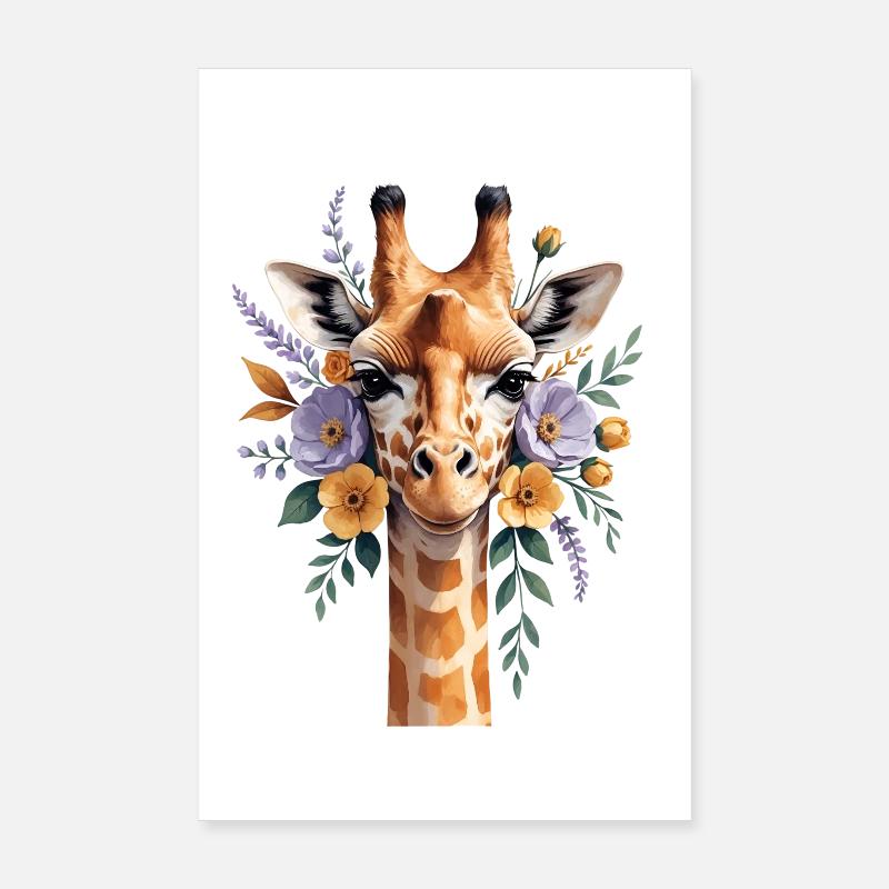 Giraffe with flower wreath Poster 8" x 12" (20x30 cm)