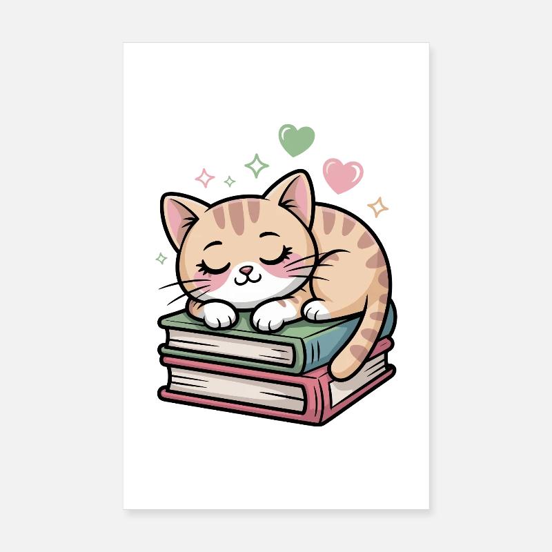 Schlafendes Kätzchen auf Büchern Poster 20x30 cm