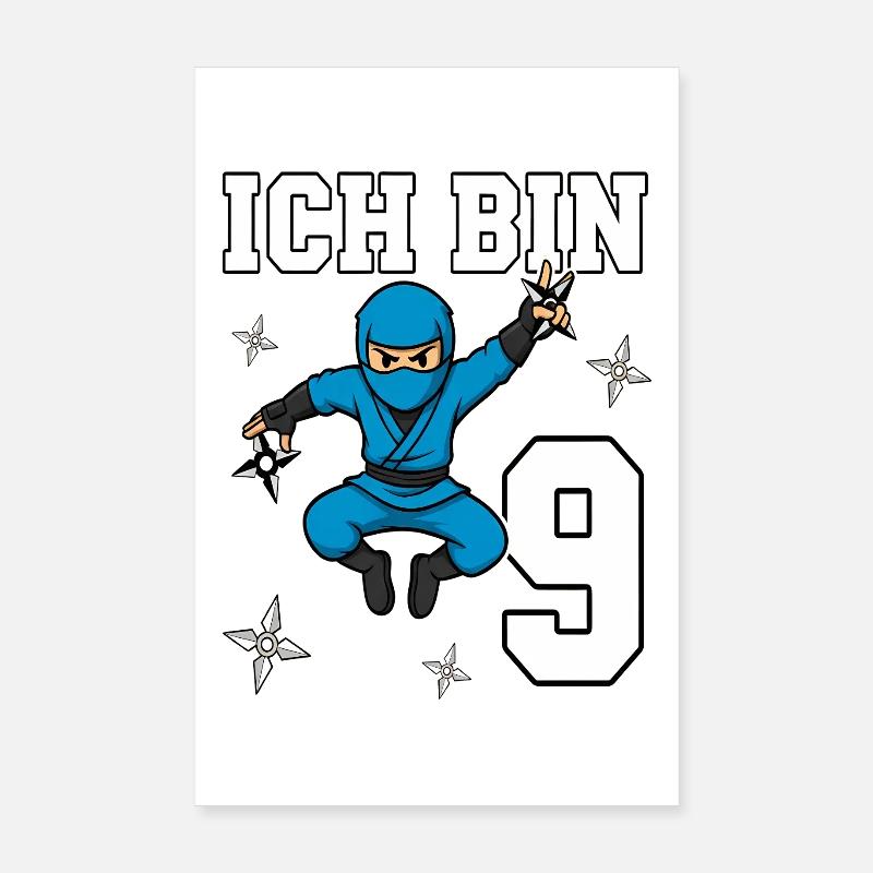 Ich bin 9 Ninja 9. Geburtstag blau Karate Poster 20x30 cm