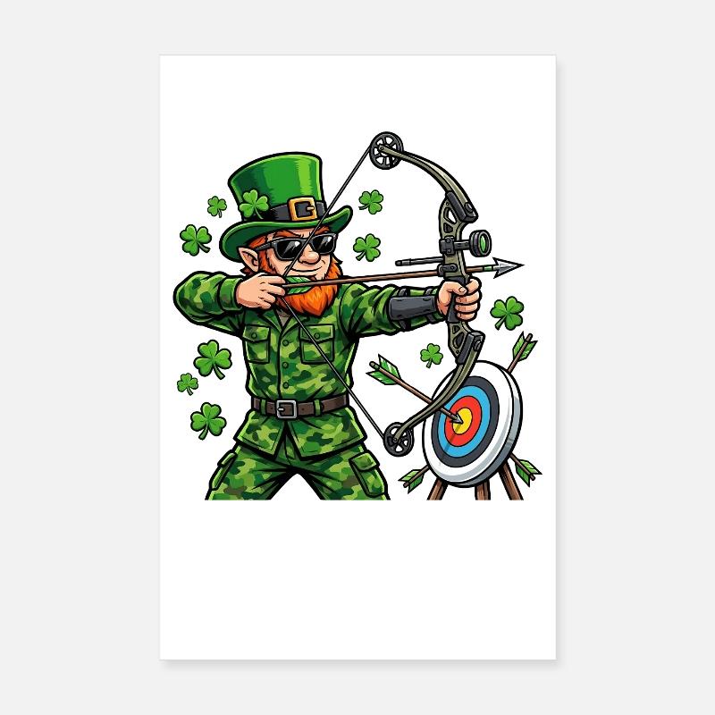  St Patricks Day Archery Leprechaun Bow Hunter Poster 8" x 12" (20x30 cm)