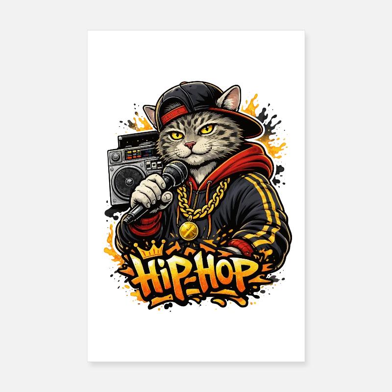 HipHop Cat with Microphone Poster 8" x 12" (20x30 cm)