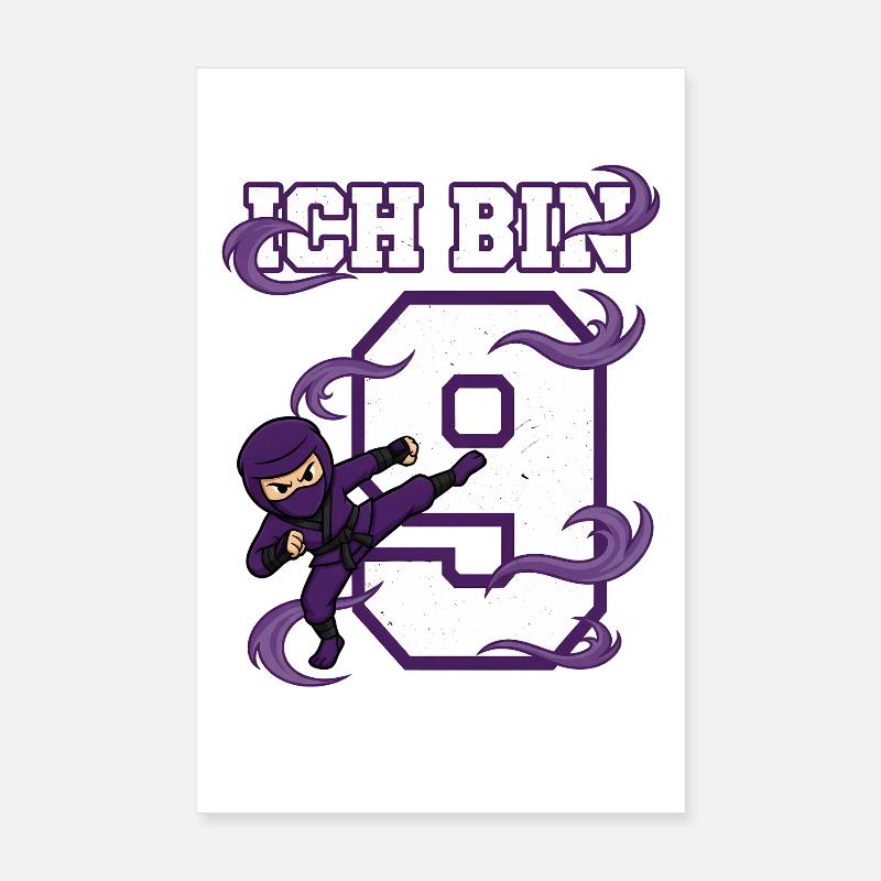 Ich bin 9 Ninja 9. Geburtstag Lila Karate Poster 20x30 cm