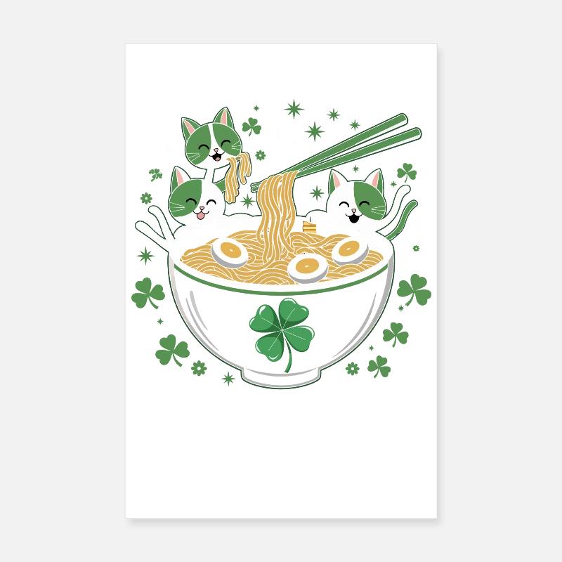 Fête Ramen pour chats avec Lucky Clover Poster 20 x 30 cm