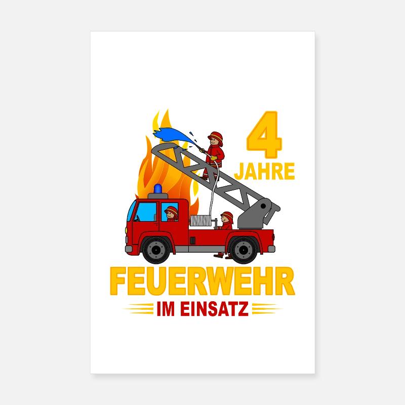 4 ans de service dans la brigade des pompiers Poster 20 x 30 cm