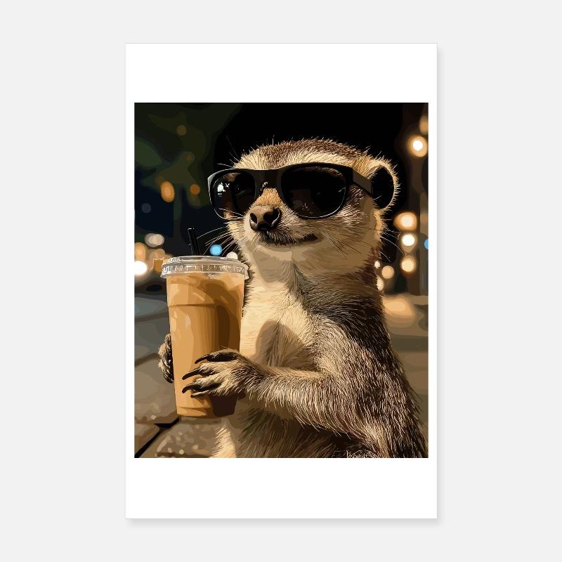 Suricate avec lunettes de soleil et café Poster 20 x 30 cm