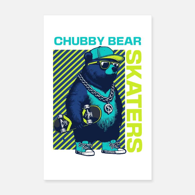 Chubby Bear Skater: Cool Bear with Skateboard Poster 8" x 12" (20x30 cm)