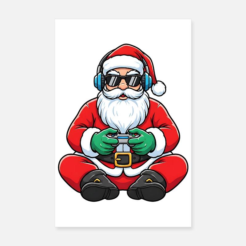 Gamer Weihnachtsmann Spielt Videospiel-Controller Poster 20x30 cm