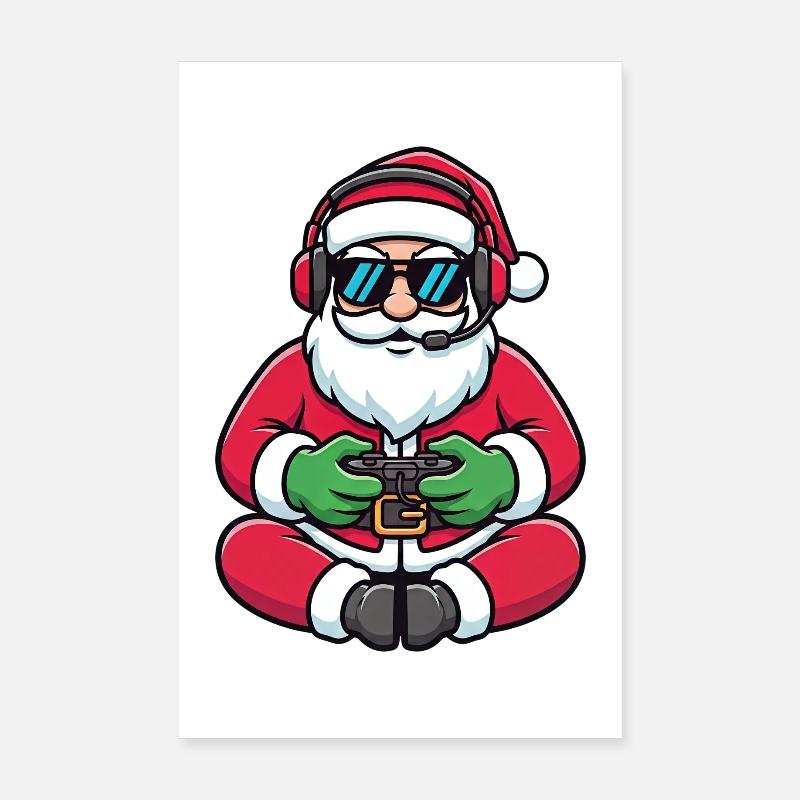 Gamer Weihnachtsmann Spielt Videospiel-Controller Poster 20x30 cm