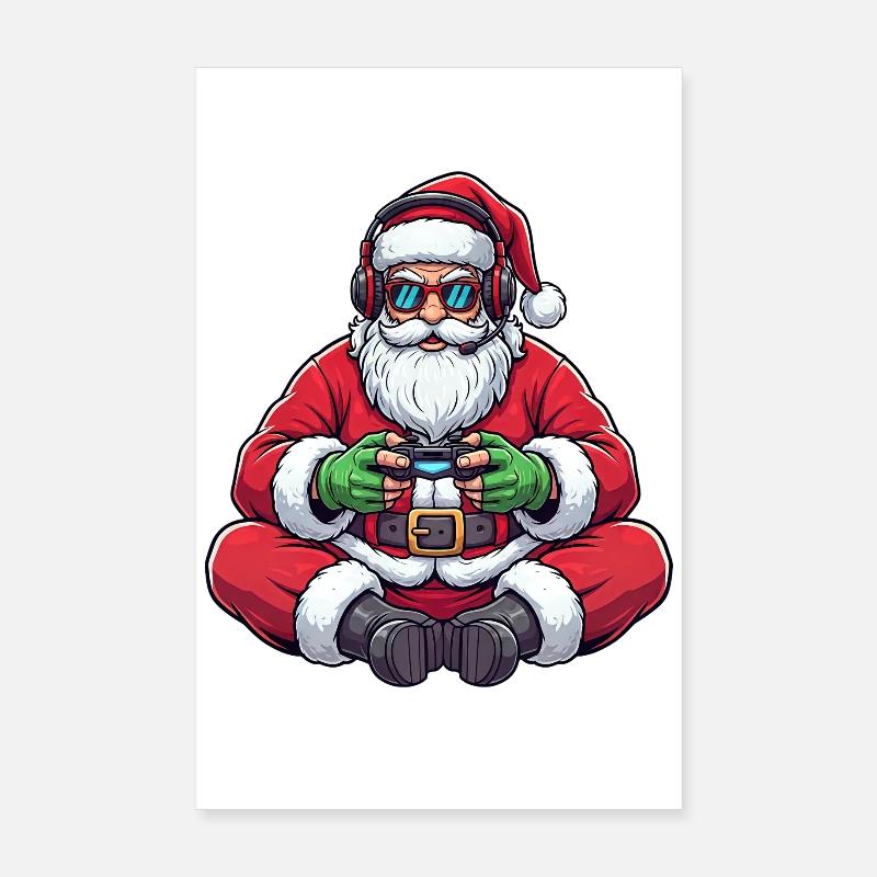 Gamer Weihnachtsmann Spielt Videospiel-Controller Poster 20x30 cm