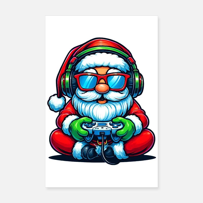 Gamer Weihnachtsmann Spielt Videospiel-Controller Poster 20x30 cm
