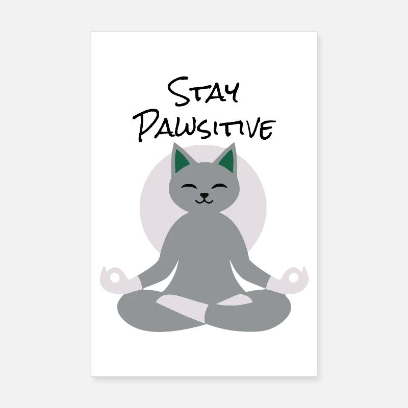 Meditating Cat – Calm Zen Kitty Design - Poster 8" x 12" (20x30 cm) - white
