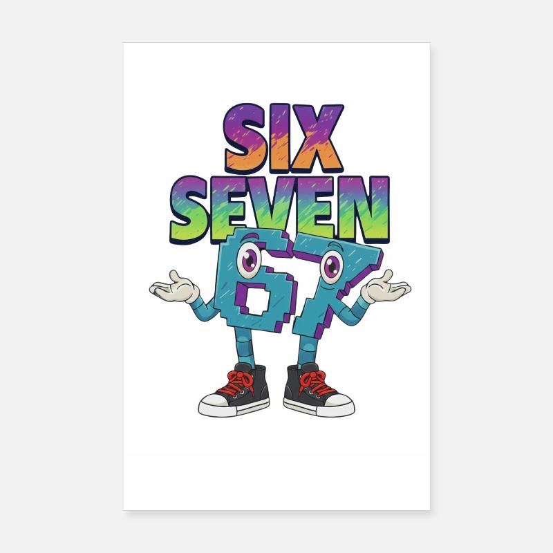 Six Seven 67 Meme – Brainrot Retro Style - Poster 20x30 cm - Weiß