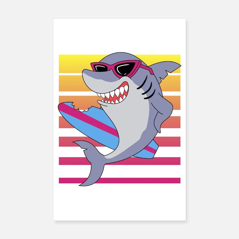 Requin surfeur rétro avec lunettes de soleil graphique Poster 20 x 30 cm