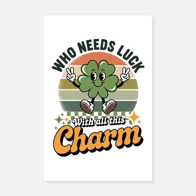 Charme Trèfle Chance Rétro - Poster 20 x 30 cm - blanc