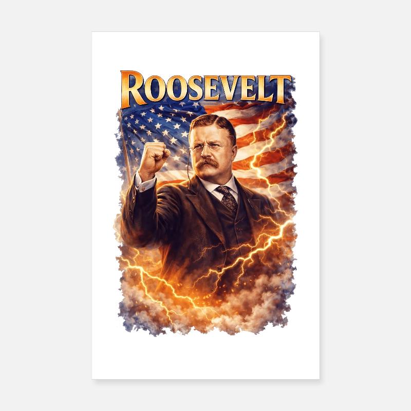 Portrait de Roosevelt Power avec drapeau Poster 20 x 30 cm