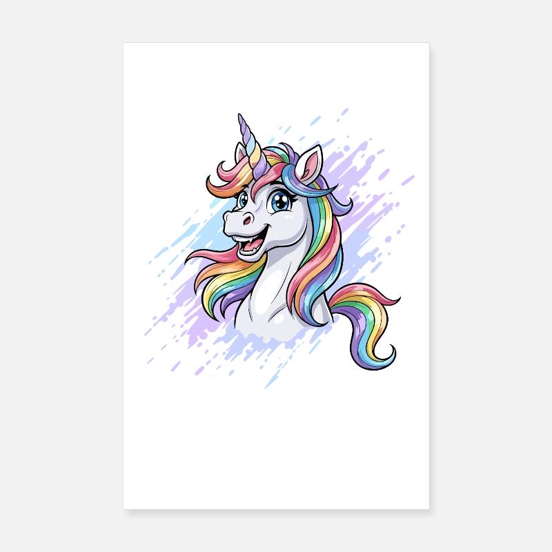 Regenbogen Einhorn Kopf Splash Poster 20x30 cm