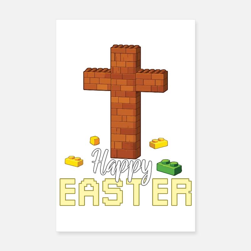 Master Builder Brick Builder Cross Happy Easter - Poster 8" x 12" (20x30 cm) - white