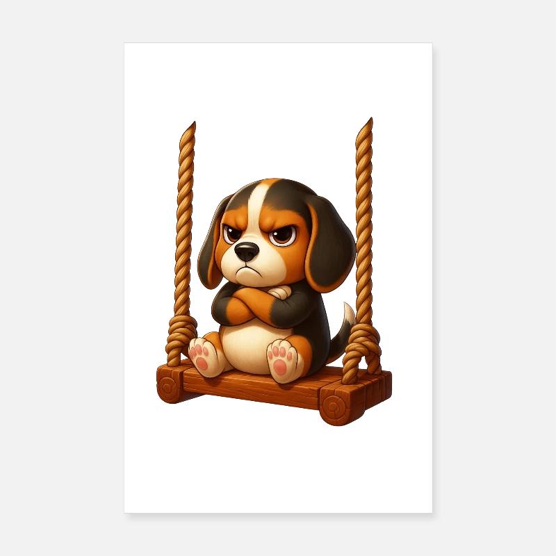 Grumpy Beagle Cartoon Dog Playground Swing Poster 8" x 12" (20x30 cm)