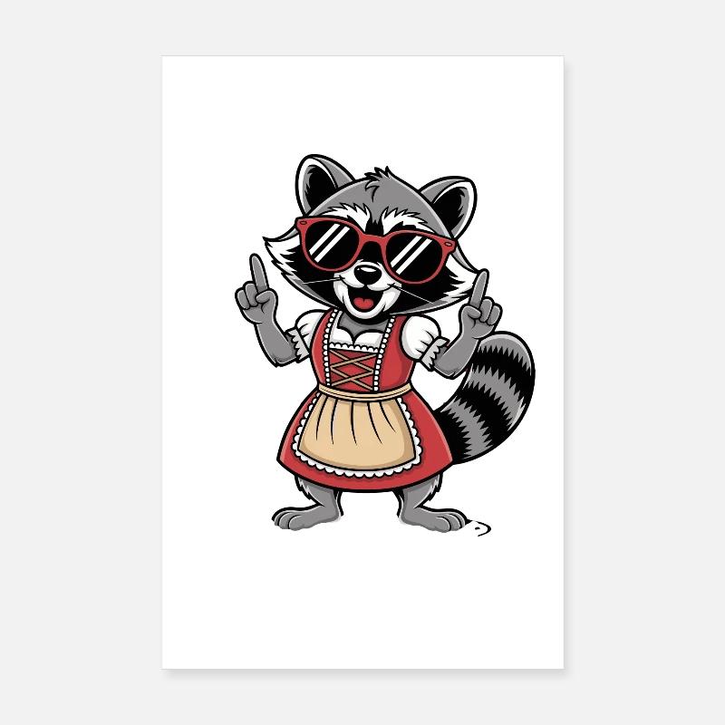 Raton laveur Dirndl avec des lunettes de soleil Poster 20 x 30 cm