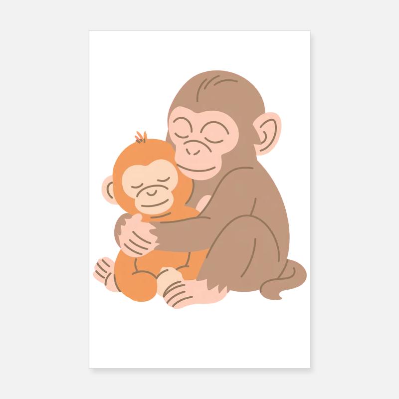 Étreinte entre singe et bébé Poster 20 x 30 cm