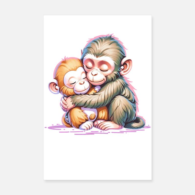 Hugging Monkey Duo Poster 8" x 12" (20x30 cm)