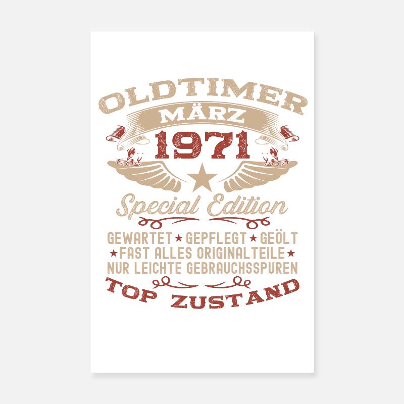 55. Geburtstag Geschenk Mann Oldtimer März 1971 Poster 20x30 cm