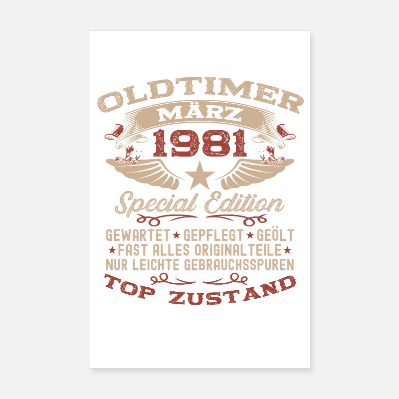 45. Geburtstag Geschenk Mann Oldtimer März 1981 Poster 20x30 cm