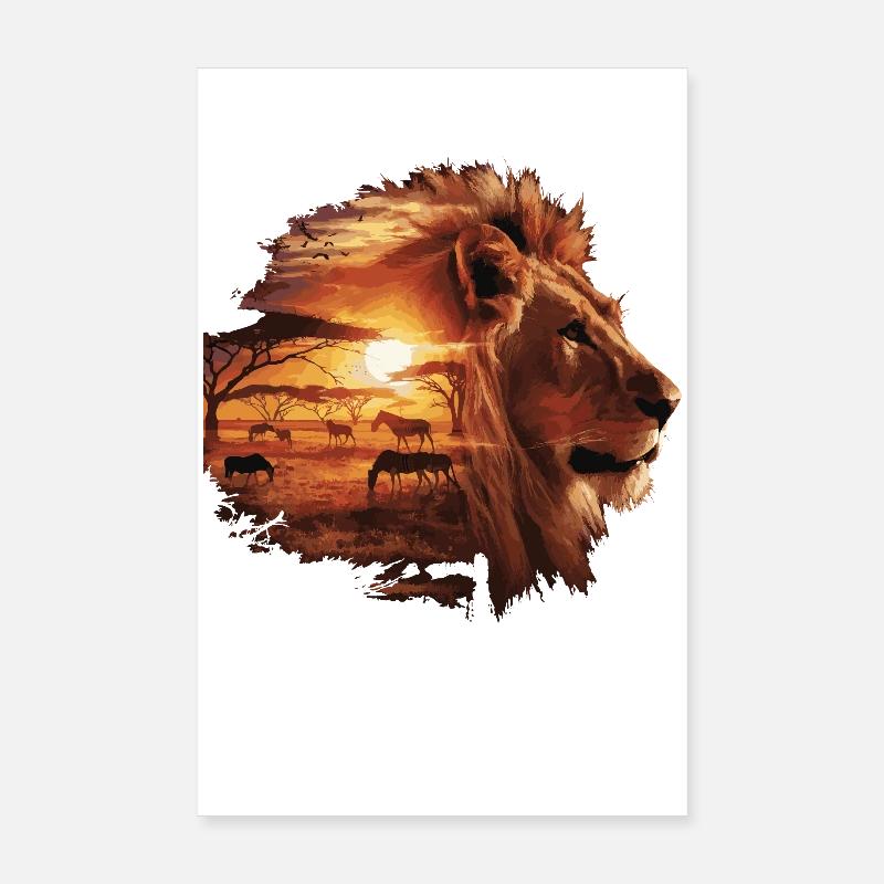 Löwe Savanne Sunset Double Exposure Design Poster 20x30 cm