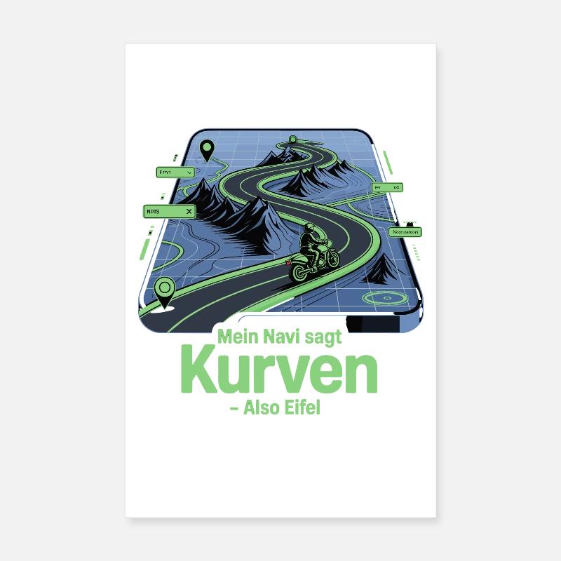 Mon système de navigation indique les courbes, donc moto Eifel indique Poster 20 x 30 cm