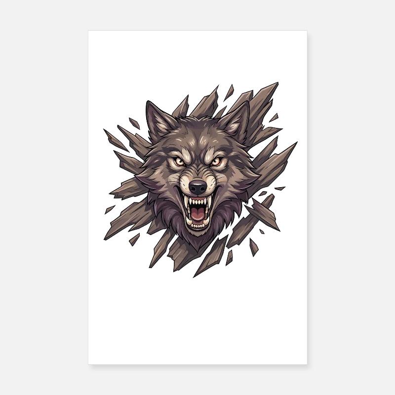 Rugissement de loup dans la vision éclatée Poster 20 x 30 cm
