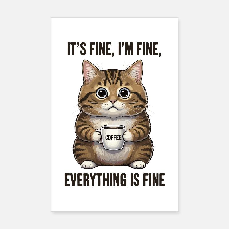 Its Fine Im Fine Coffee Cat Humor Poster 8" x 12" (20x30 cm)