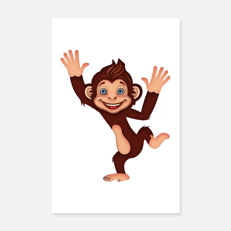 Dessin animé mignon de la jungle du singe dansant joyeux Poster 20 x 30 cm
