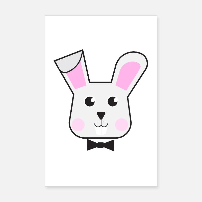 Cute Rabbit Head Bow Tie Retro Cartoon Art Poster 20x30 cm