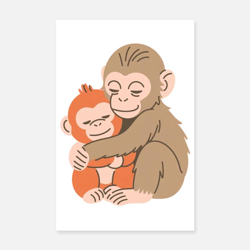 Hugging Monkey Duo Poster 8" x 12" (20x30 cm)