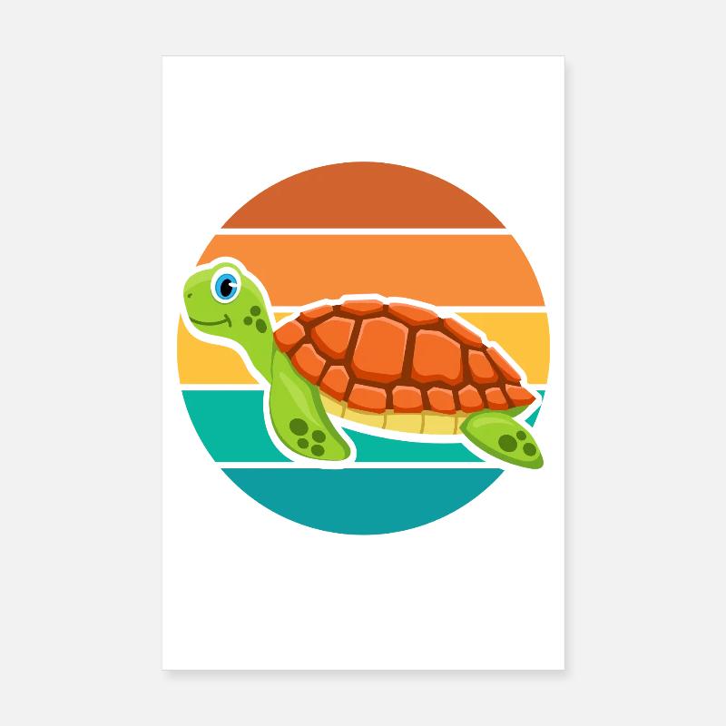 Cute Sea Turtle Retro Sunset Ocean Graphic Poster 20x30 cm