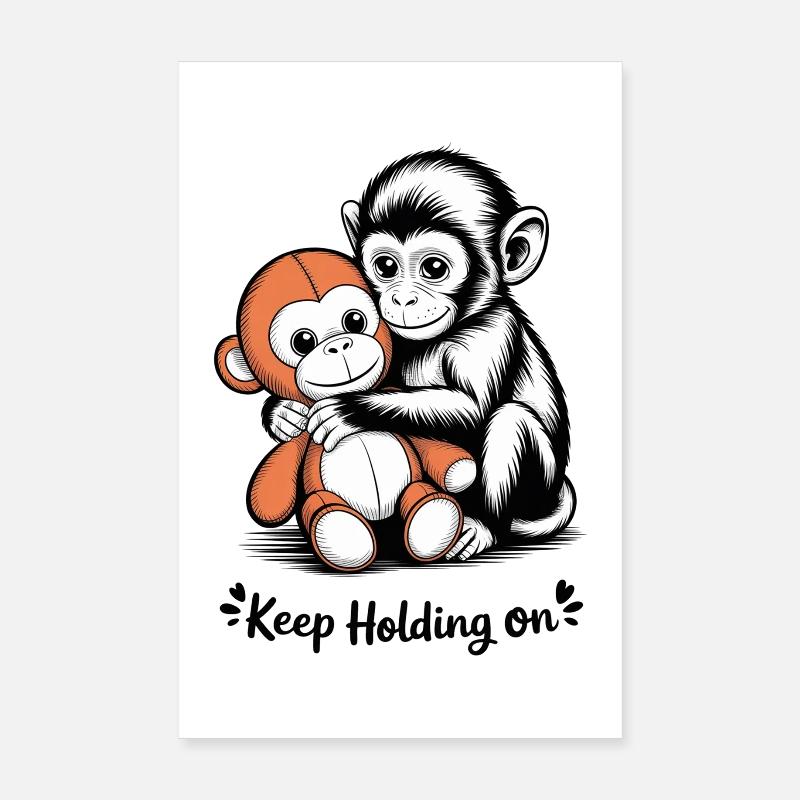 Monkey Hug Keeps Holding On Poster 8" x 12" (20x30 cm)