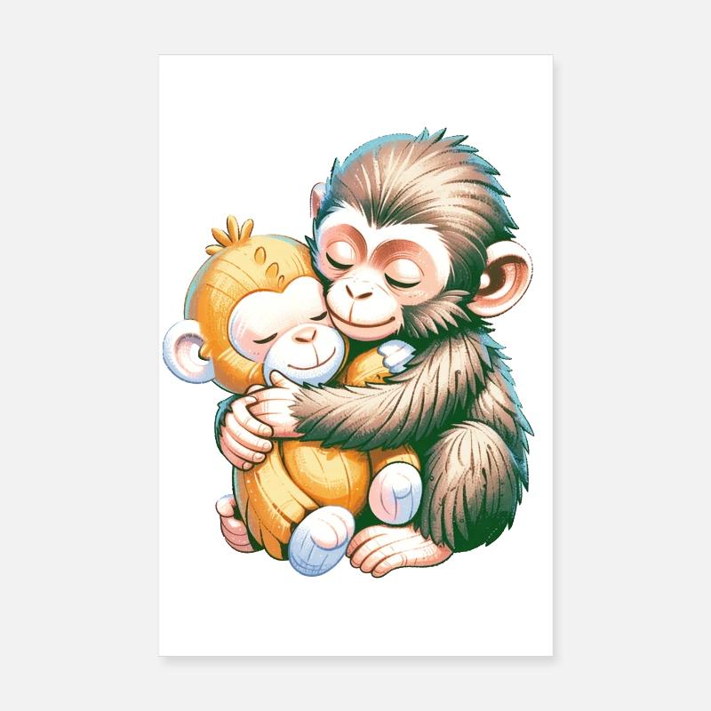 Câlins de singes s’embrassent Poster 20 x 30 cm