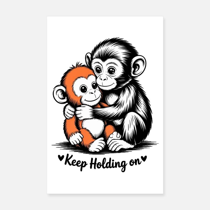 Duo de Singes Câlins Poster 20 x 30 cm